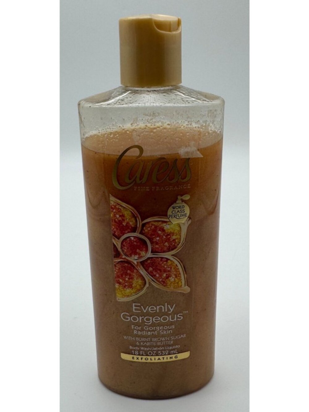 Caress Evenly Gorgeous BURNT BROWN SUGAR Body Wash 18 oz Large Size 85% Full